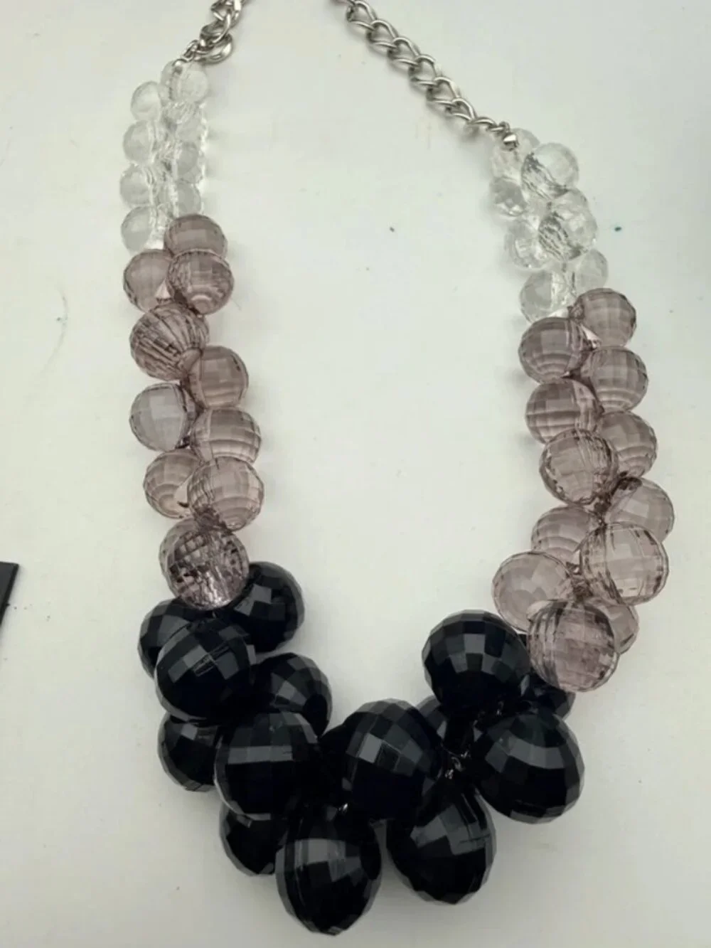 Faceted Acrylic Bead Statement Necklace Black Lavender Clear Chunky Adjustable - Picture 3 of 5